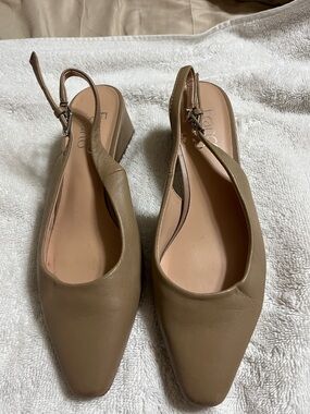 Franco Sarto Taupe Slingback Block Heel Mules
